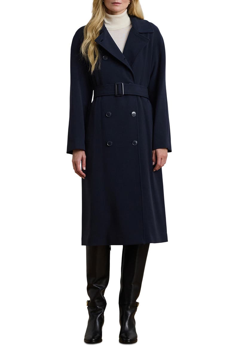 Crepe Belted Coat, Main, color, DK NAVY
