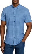 CONSTRUCT Slim Fit Houndstooth Plaid Woven Short Sleeve Basic Shirt