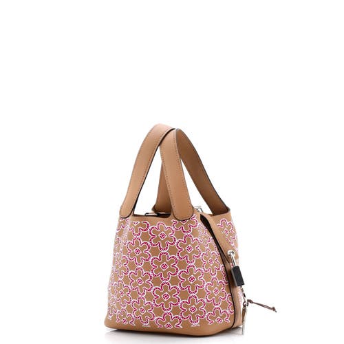 Pre-owned Hermes  Hermes Picotin Lock Bag Lucky Daisy Printed Swift Micro In Brown