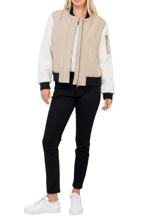 Stoosh Onion Quilted Fleece Trim Bomber Jacket In Brown