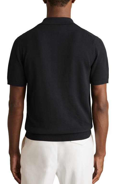 Reiss Tay Pointelle Knit Short Sleeve Zip-up Shirt In Black
