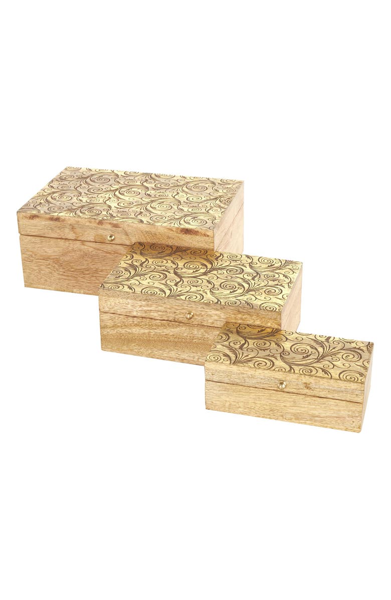 SONOMA SAGE HOME Set of Three Hand Carved Storage Boxes, Main, color, Brown