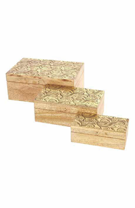 Set of Three Hand Carved Storage Boxes
