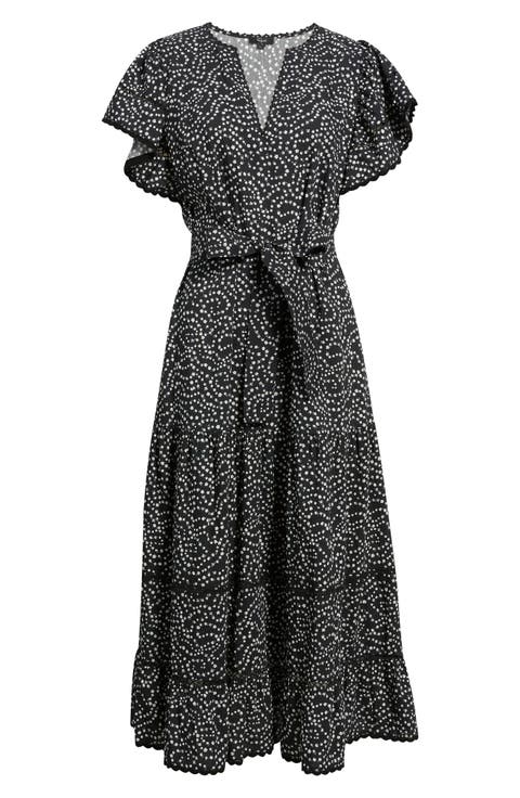 Gia Floral Flounce Sleeve Tiered Midi Dress