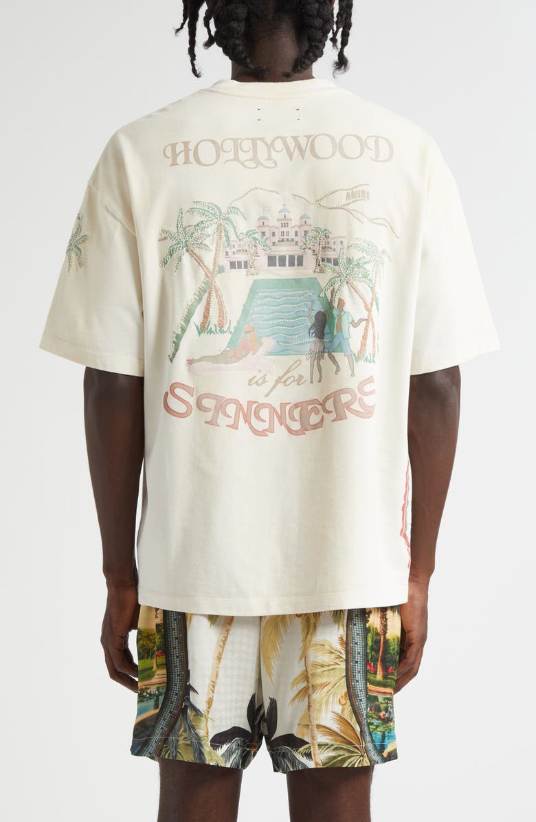 AMIRI Sinners Oversize Cotton Graphic T-Shirt, Alternate, color, Ivory