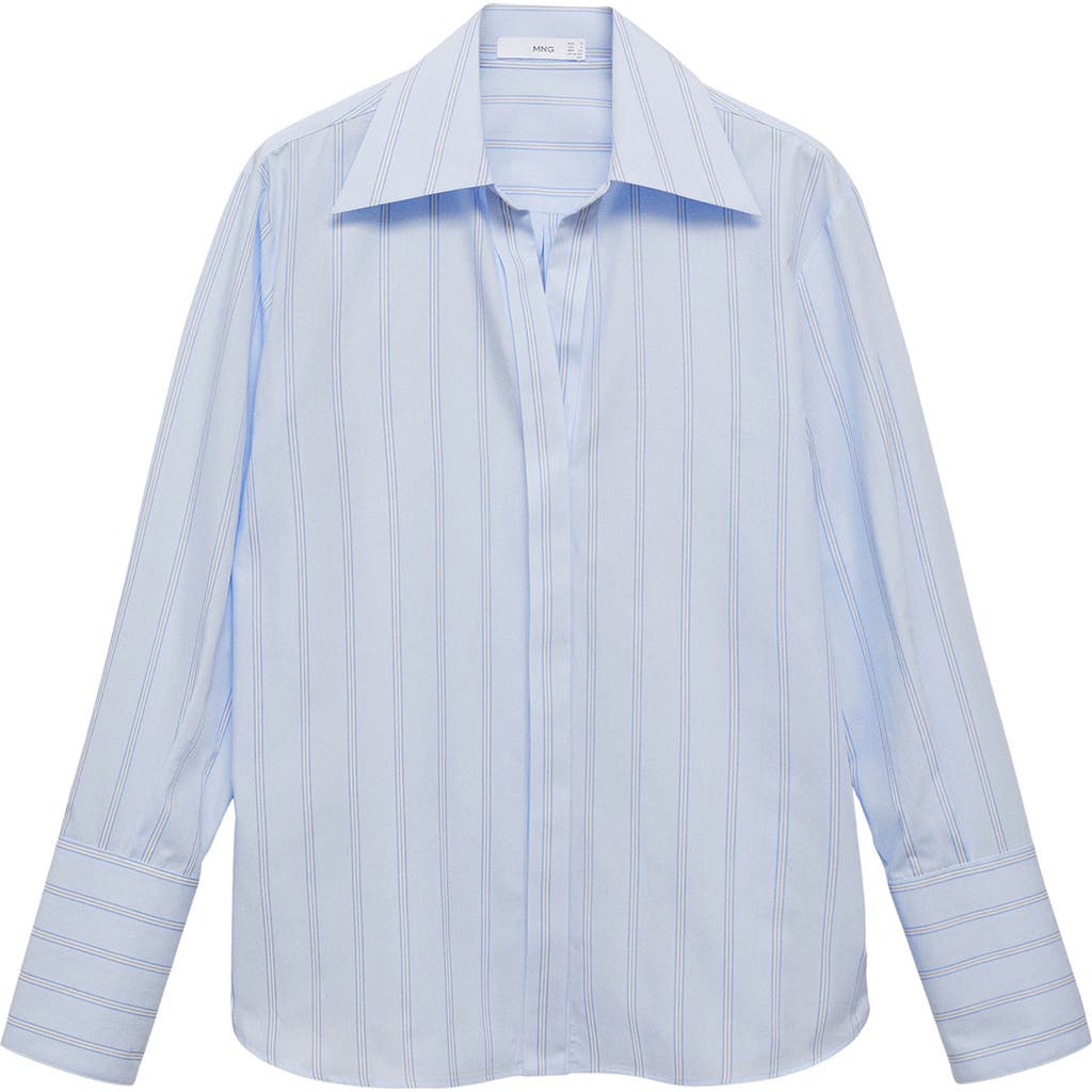 Mango Regular Fit Stripe Cotton Button-up Shirt In Sky Blue