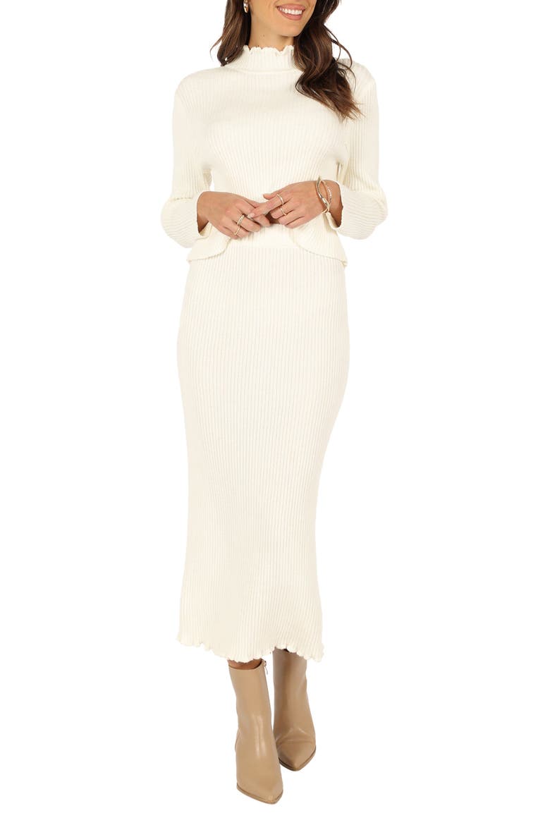 Payton Mock Neck Top & Maxi Skirt Rib Set, Main, color, WHITE