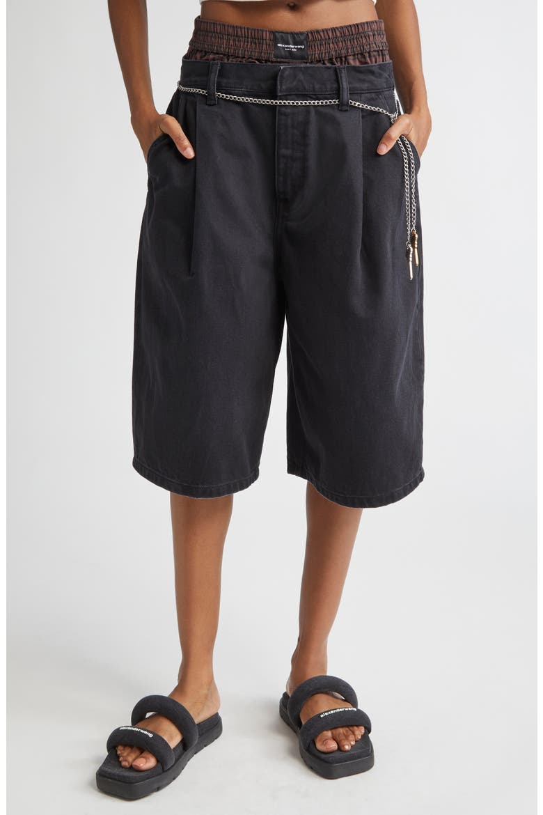 Alexander Wang Pre-Styled Pleated Denim Shorts with Chain Belt