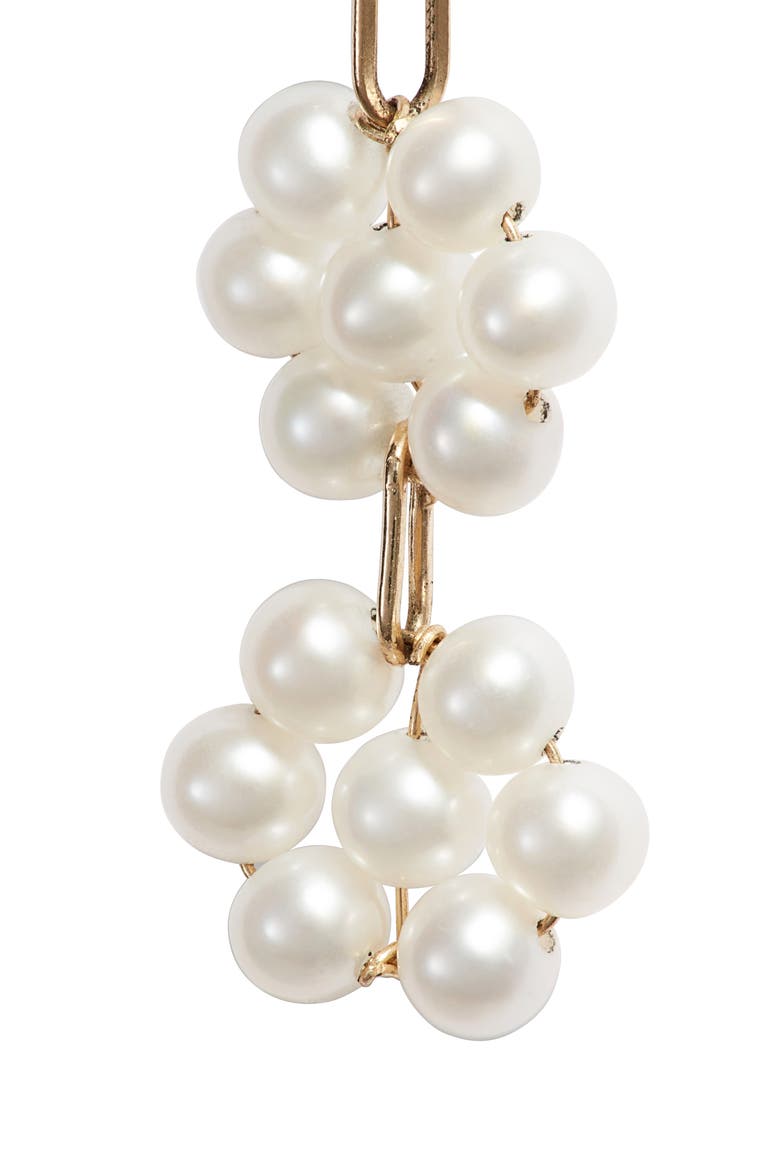 Triple Pearl Flower Drop Earrings, Alternate, color, YELLOW GOLD/ PEARL