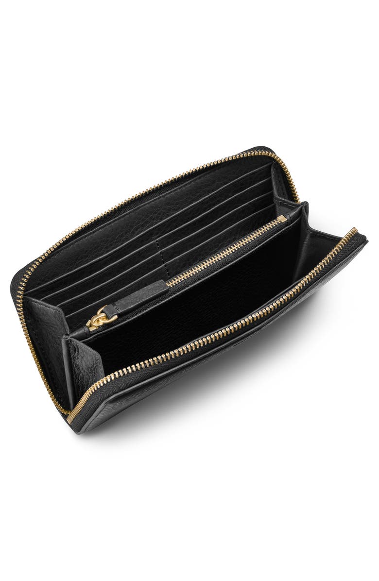 Shinola Continental Pebble Leather Zip Wallet, Alternate, color, Black