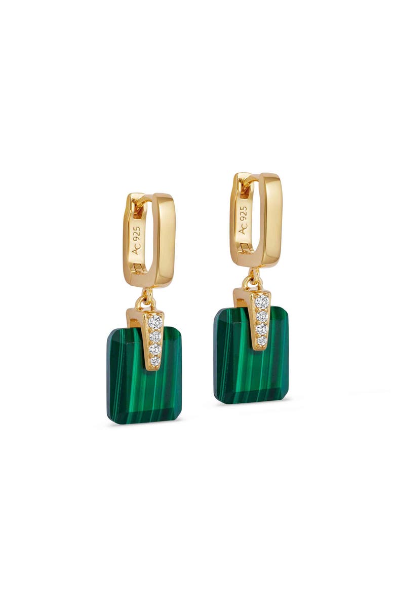 Astley Clarke Gold Deco Malachite Drop Huggies Earrings, Main, color, Malachite