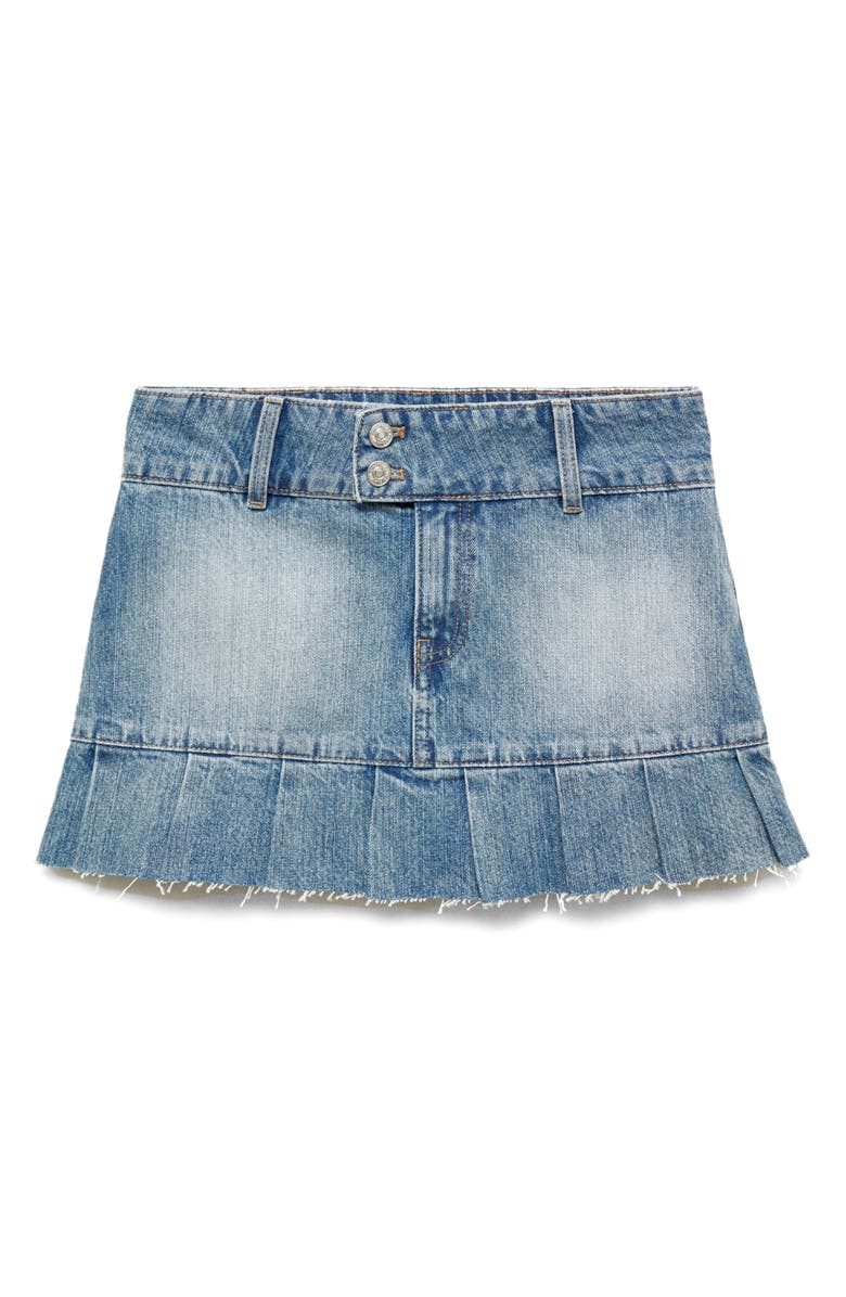 MANGO Pleated Denim Miniskirt, Alternate, color, Blue