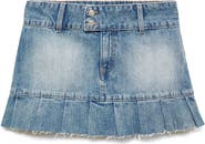 MANGO Pleated Denim Miniskirt