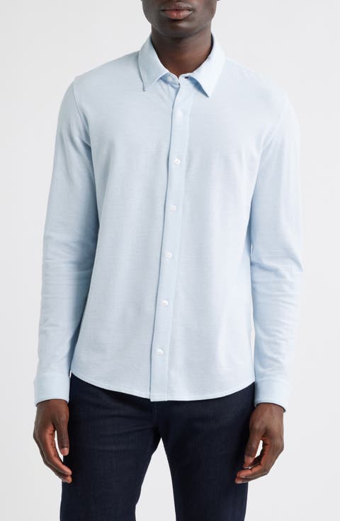 Cotton Piqué Knit Button-Up Shirt
