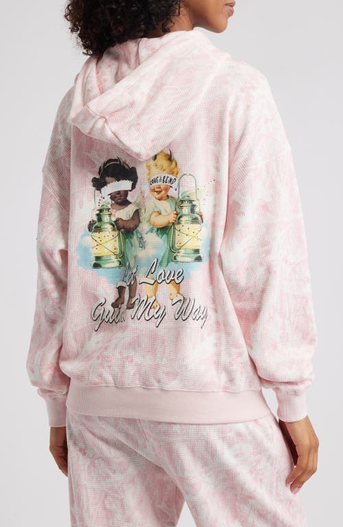 Boys Lie Let Love Guide My Way Rhinestone Thermal Hoodie In Pink