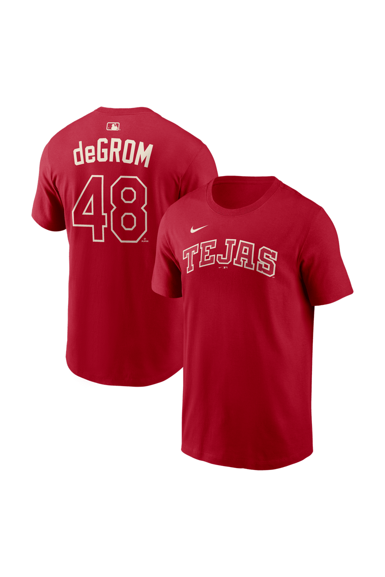 Men's Nike Jacob deGrom Red Texas Rangers 2026 City Connect Name & Number T-Shirt, Main, color, Red
