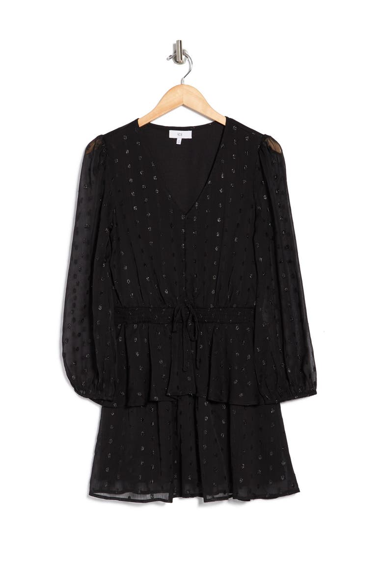 Tyler Metallic Long Sleeve Clip Dot Minidress, Alternate, color, BLACK