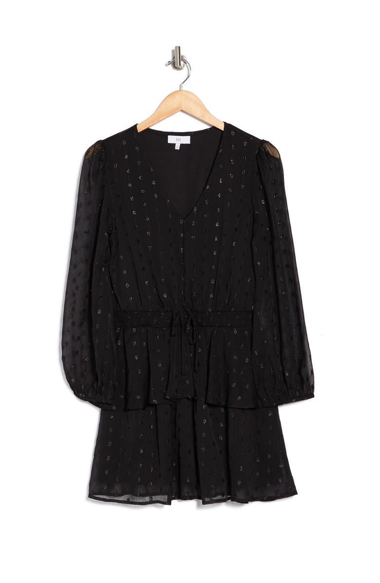 NSR Tyler Metallic Long Sleeve Clip Dot Minidress, Alternate, color, 