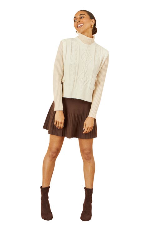 Floral Cable Knit Side Tie Pullover