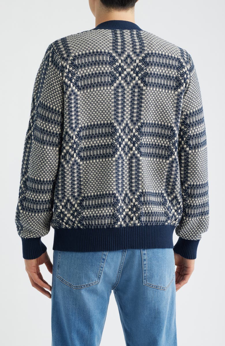 Corridor Overshot Geometric Intarsia Cardigan, Alternate, color, Mountain Blue