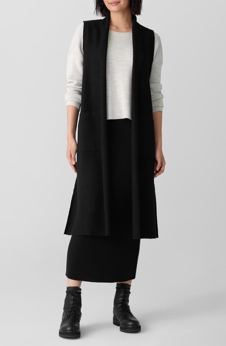 Eileen Fisher Shawl Collar Wool Longline Vest, Main, color, Black