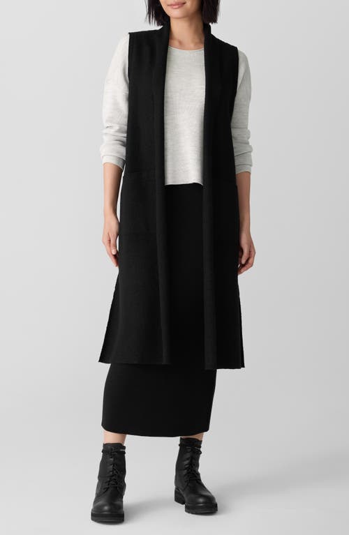Eileen Fisher Lightweight Boiled Wool Shawl Collar Vest In Regenerative Wool In Black