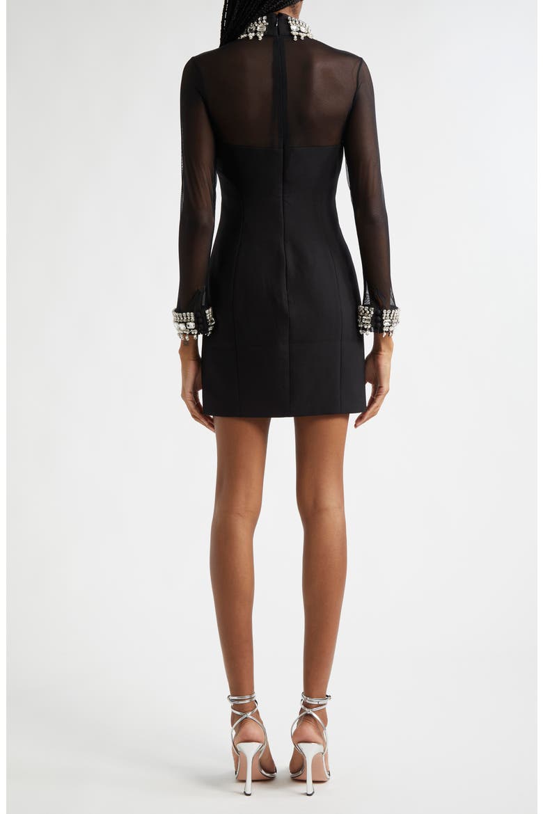 Crystal & Imitation Pearl Detail Long Sleeve Minidress, Alternate, color, BLACK/ SILVER