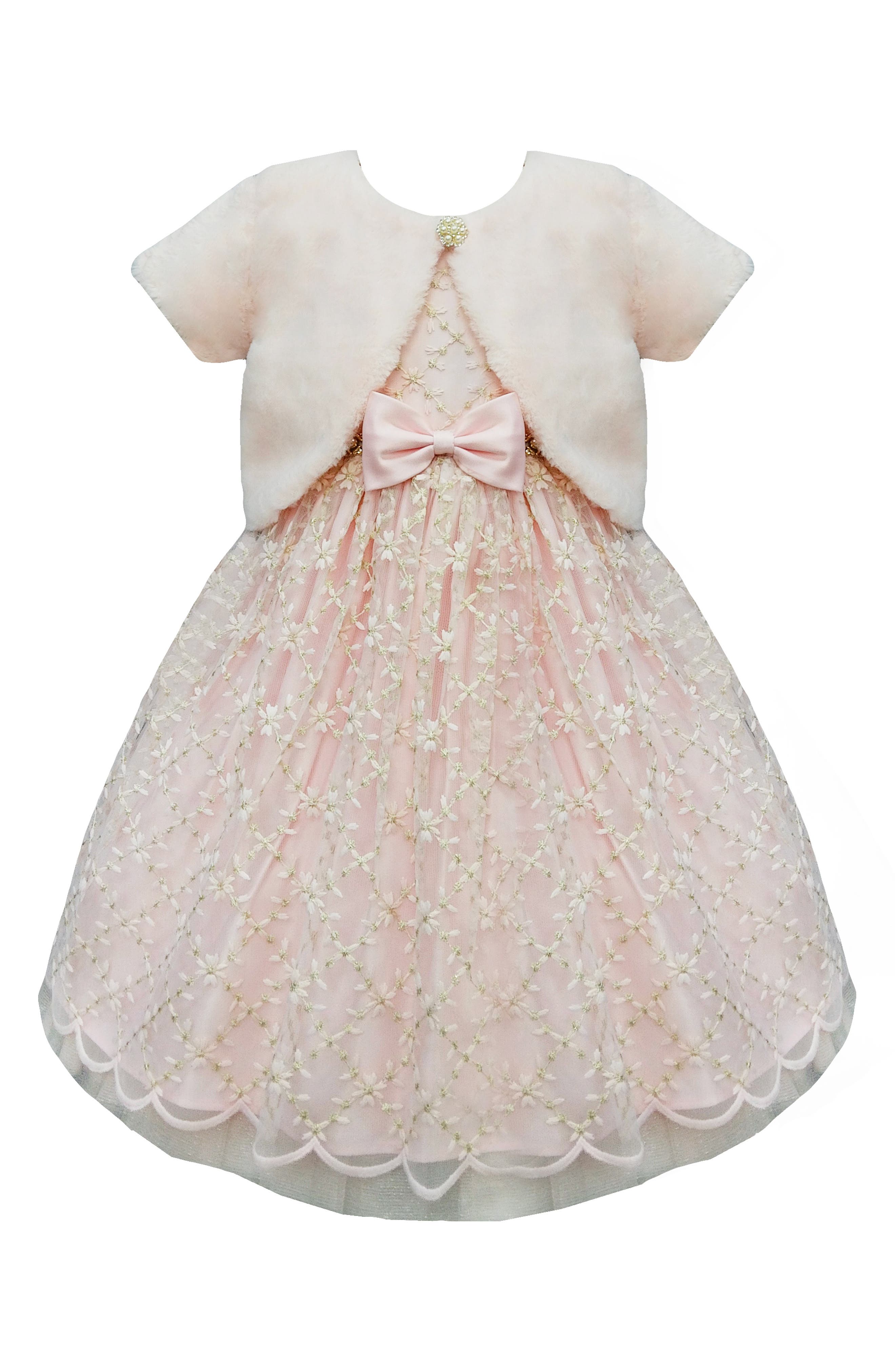AMERICAN PRINCESS Kids' Flower Embroidered Dress & Faux Fur Bolero Jacket