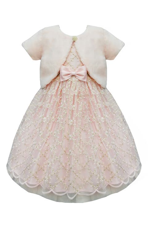 Kids' Flower Embroidered Dress & Faux Fur Bolero Jacket (Toddler)