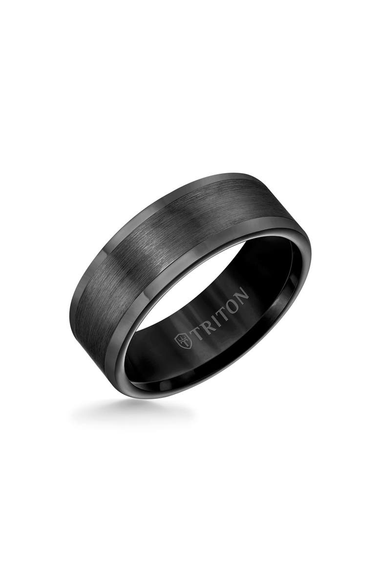 8MM Tungsten Carbide Ring with Satin Finish Flat Center and Round Edge, Main, color, Black
