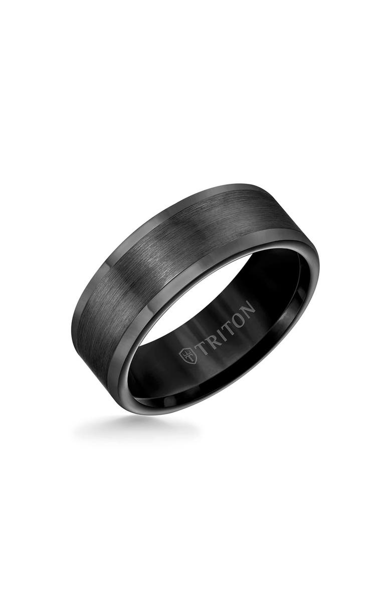 Triton 8MM Tungsten Carbide Ring with Satin Finish Flat Center and Round Edge, Main, color, 