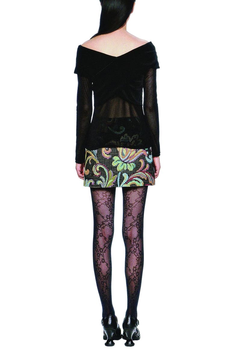 Anna Sui Velvet Mesh off the Shoulder Top, Main, color, Black