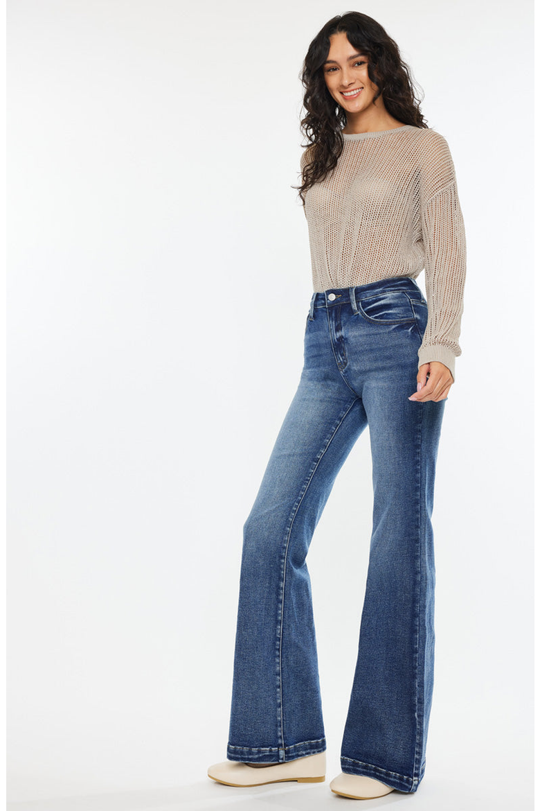 Avonlea Essentials High Rise Wide Leg Flare Jeans, Alternate, color, Dark Wash