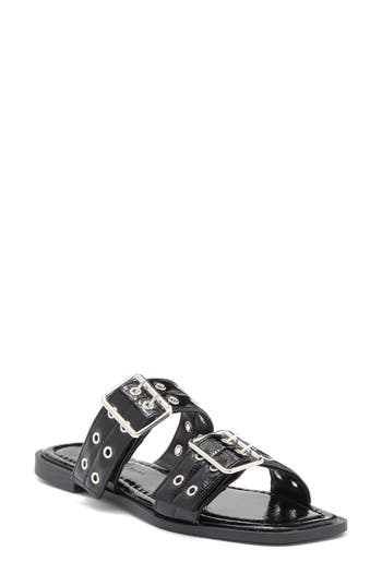 Wild Diva Lounge Belize Buckle Strap Slide Sandal In Black