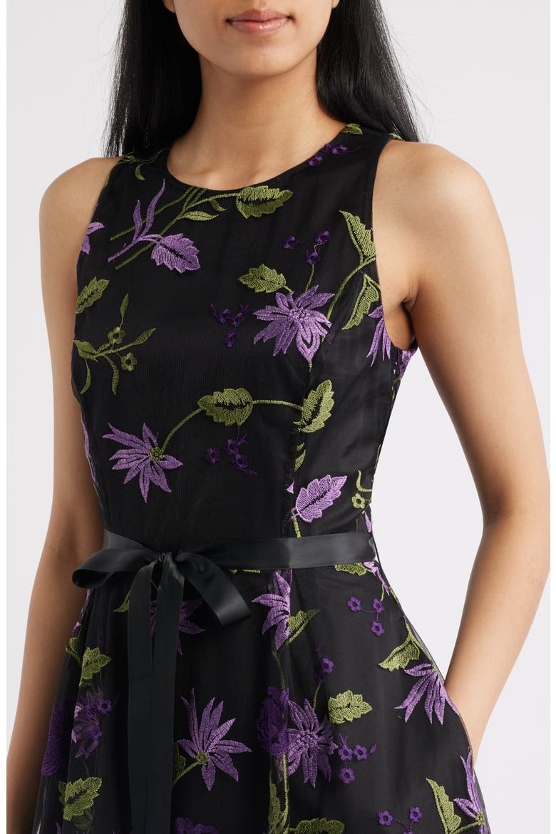 Embroidered Sleeveless Fit & Flare Dress, Alternate, color, BLACK GRAPE