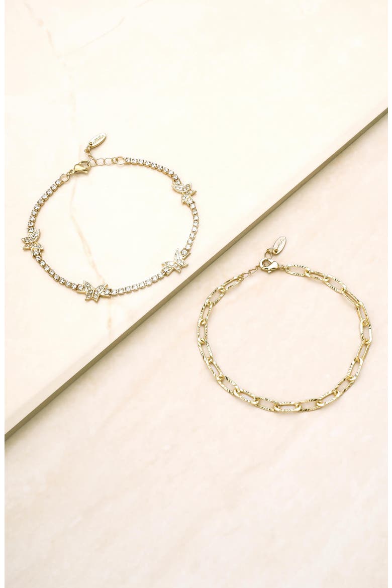 Set of 2 Butterfly Chain Anklets, Alternate, color, GOLD