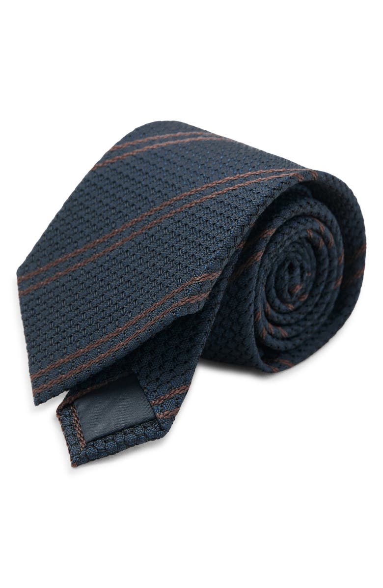 MANGO Silk Microstructure Tie, Main, color, Navy