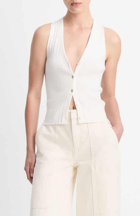 Vince Rib Button-Up Cotton Sweater Vest