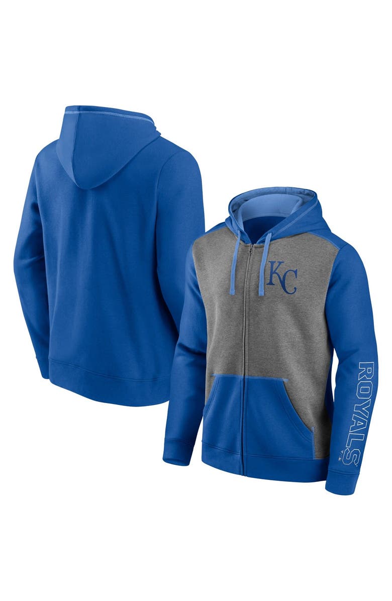 FANATICS Men's Fanatics Branded Royal/Heathered Gray Kansas City Royals Expansion Team Full-Zip Hoodie, Main, color,