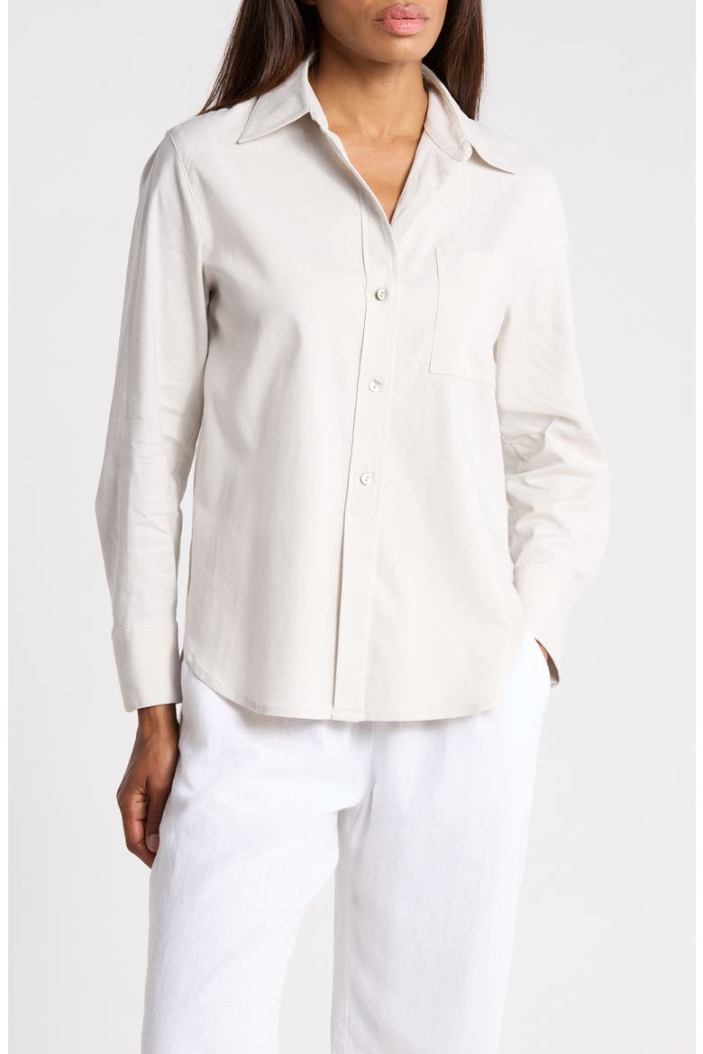 Long Sleeve Linen Blend Button-Up Shirt, Main, color, SALT GLASS