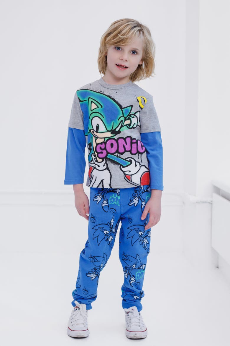 Sonic the Hedgehog Hang Down T-Shirt & Pants Set, Alternate, color, Gray / Blue