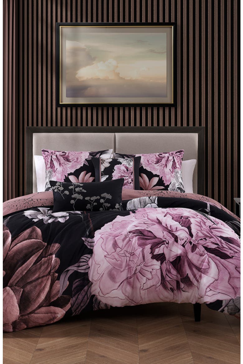 Midnight Meadow 5 Piece Reversible Comforter Set, Alternate, color, BLACK