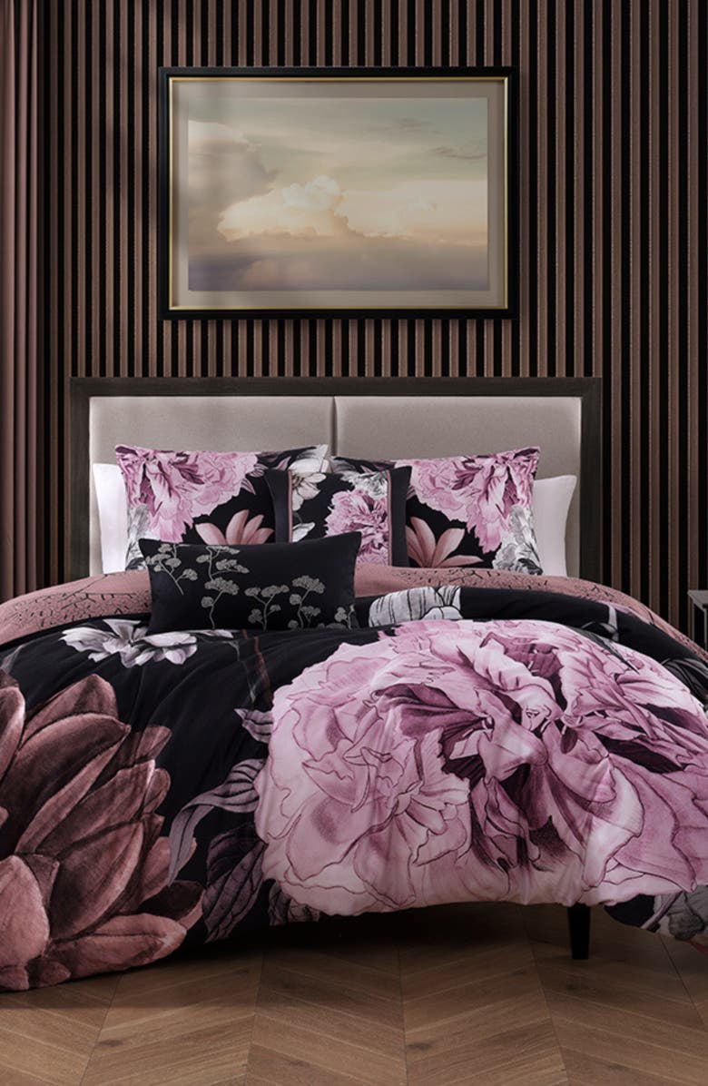 Bebejan Midnight Meadow Cotton Sateen Comforter Set, Alternate, color, Black