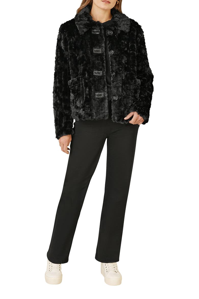 Textured Faux Fur Jacket, Alternate, color, Black
