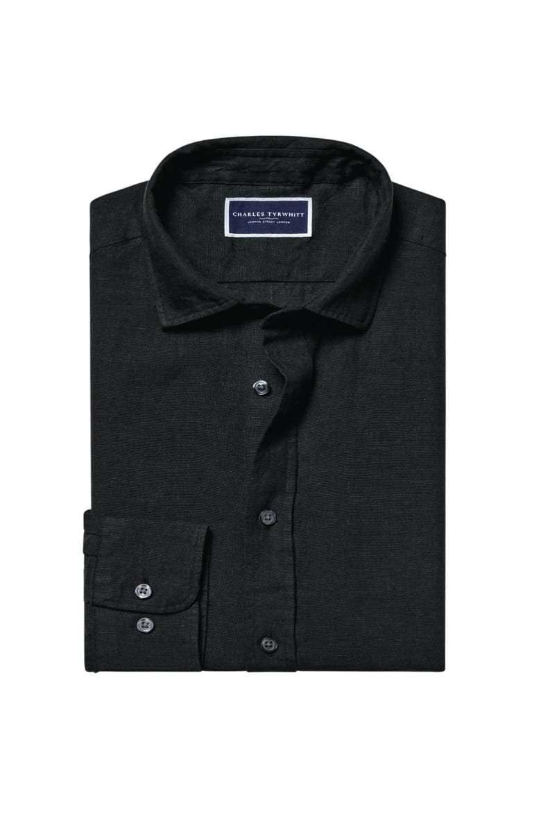 Charles Tyrwhitt Plain Pure Linen Shirt, Alternate, color, Black