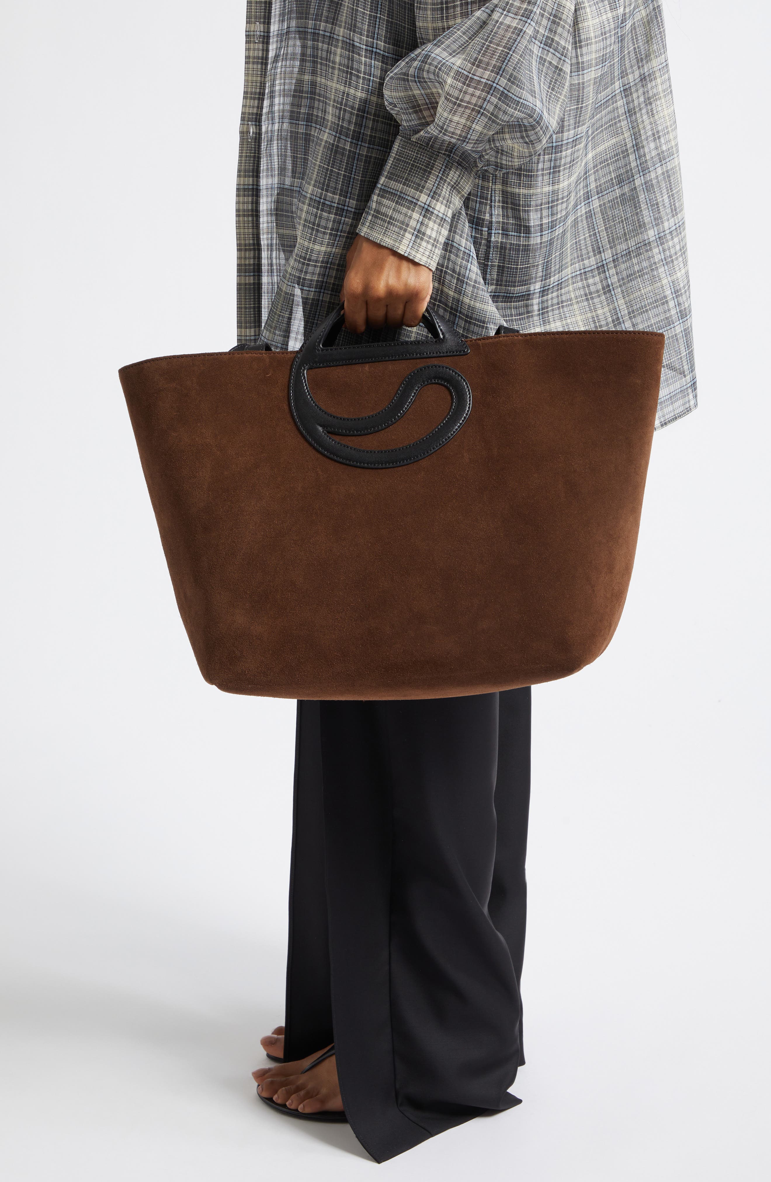 C Handle Suede Tote, Alternate, color, BROWN BRW