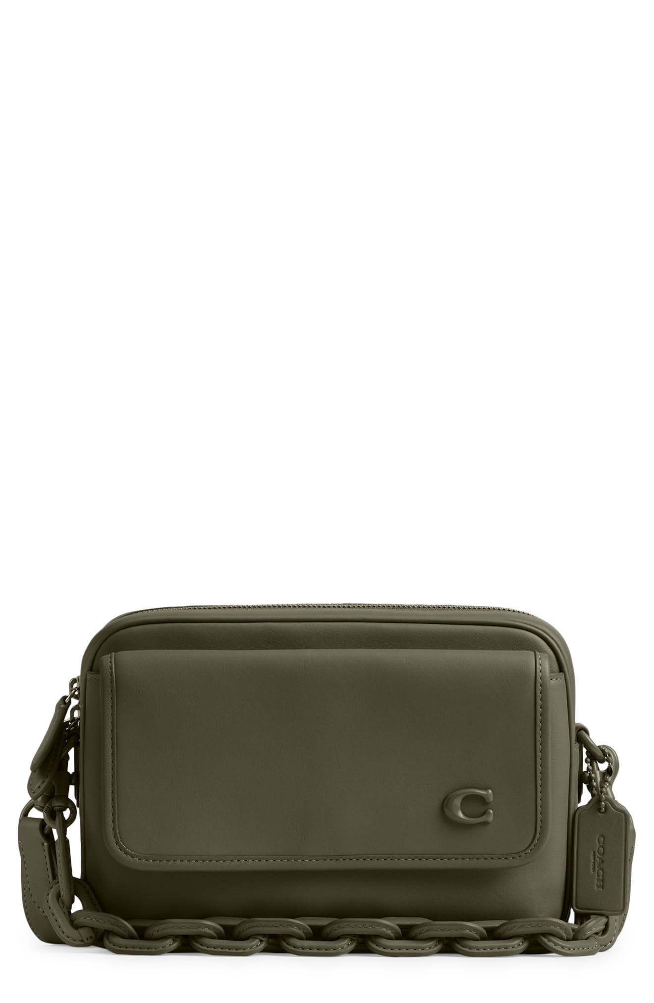 Leather Crossbody Bag, Main, color, ARMY GREEN