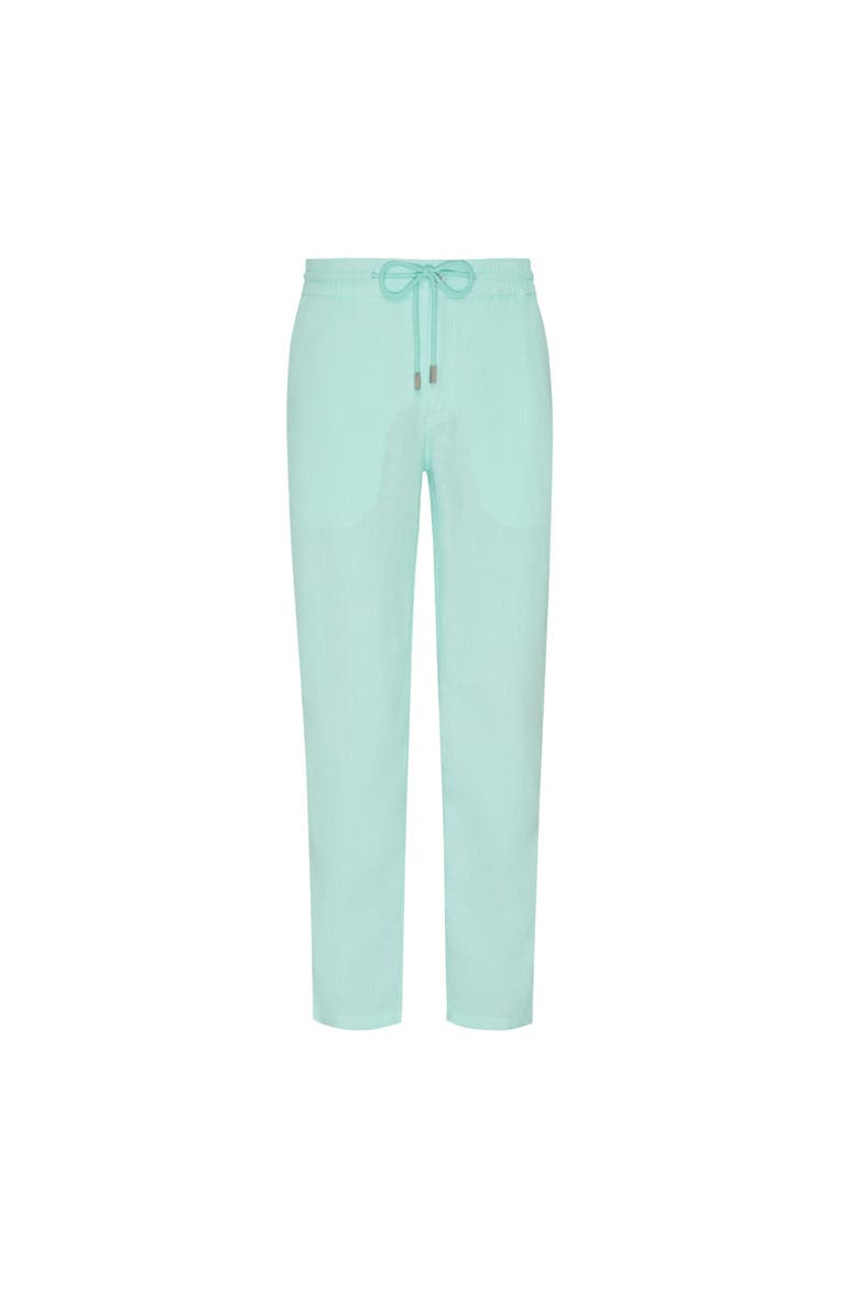 Men's Slim Fit Solid Linen Pants, Alternate, color, LAGON