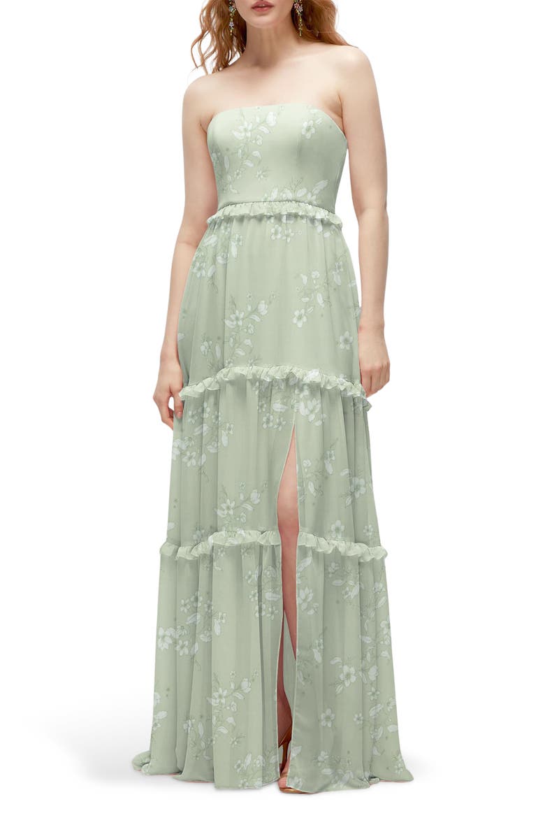 Ruffle Chiffon Strapless Gown, Main, color, VINTAGE PRIMROSE SAGE