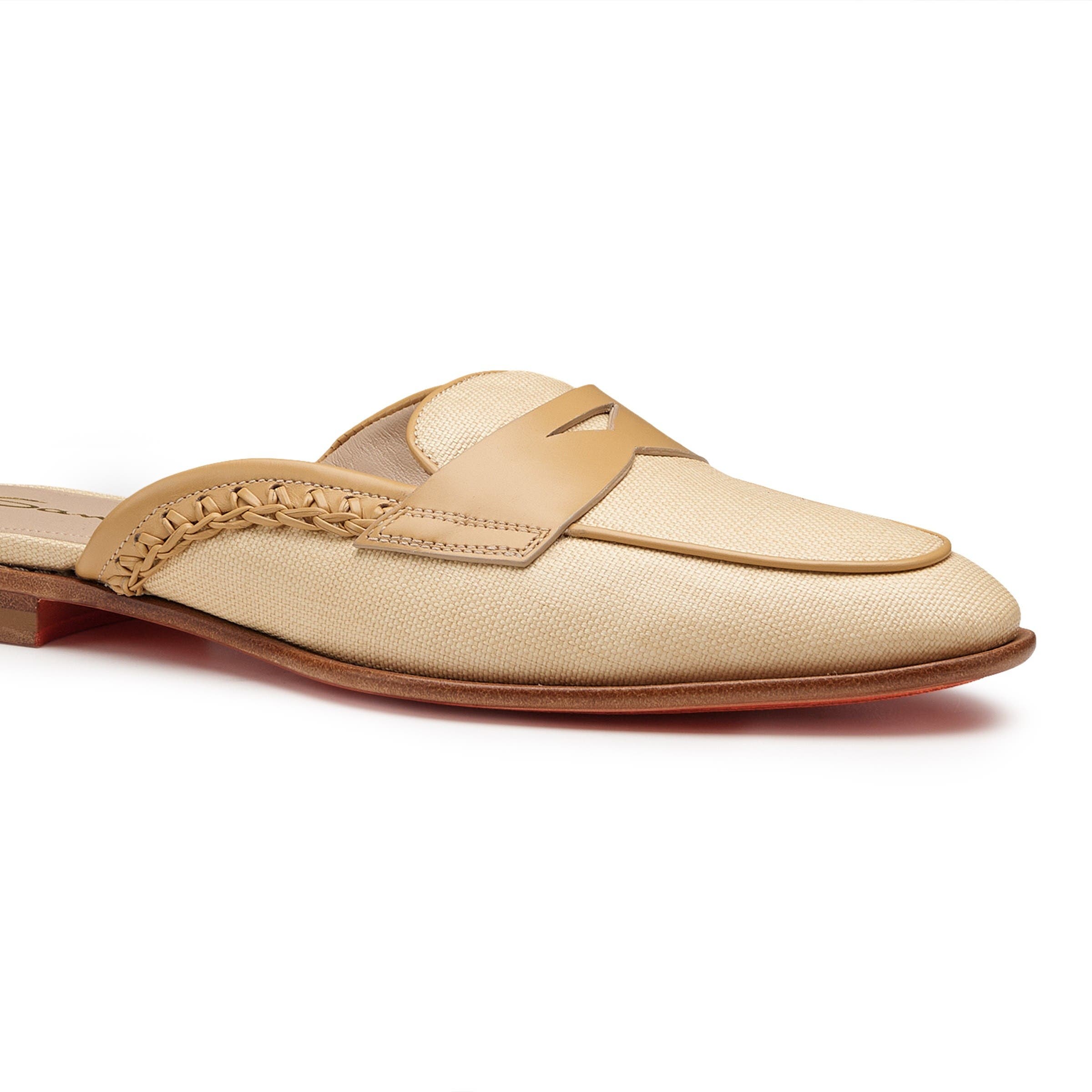 Santoni Women's Leather and Fabric Mule, Alternate, color, Natural